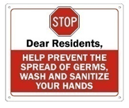 Stop Wash Hands Sign Metal White/Red 12" W x 10" H