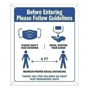 Follow Covid-19 Guidelines Sign Metal White/Blue 10" W x 12" H