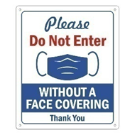 Face Covering Sign Metal White/Blue/Red 10" W x 12" H