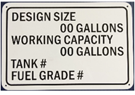 Oil Tank Capacity Sign W/Stick On Numbers White/Black 9"W x 6"H