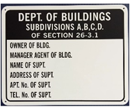 Dept. Of Bldg. Supt. & Mngr. Sign Metal 10" x 8"
