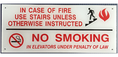 "In Case Of Fire Use Stairs" Local Law 16 Sign Plexi 12" x 5"