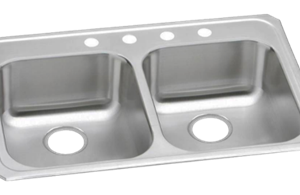 Kitchen Double Sink 6" Deep 4 Hole Stainless 33" x 22"