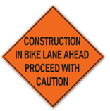 CONSTRUCTION IN BIKE LANE AHEAD (DIAMOND)