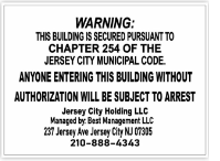 JERSEY CITY VACANT PROPERTY CODE SIGN