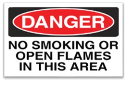 NO SMOKING OR NO OPEN FLAMES IN THIS AREA SIGN