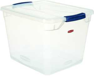 Rubbermaid Clever Store RMCC300014 Storage Container, Plastic, Clear Blue, 18.75 in L, 13.375 in W, 10.5 in H