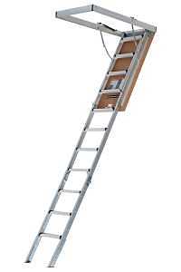 Louisville Elite Series AA2510 Attic Ladder, 7 ft 8 in to 10 ft 3 in H Ceiling, 25-1/2 x 54 in Ceiling Opening, 11-Step
