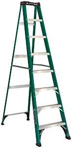 Step - Fiberglass # 2308633 Louisville FS4008 Step Ladder, 147 in Max Reach H, 7-Step, 225 lb, Type II Duty Rating, 3 in D Step, Fiberglass