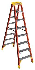 WERNER T6200 Series T6208 Twin Ladder, 12 ft Max Reach H, 7-Step, 300 lb, Type IA Duty Rating, 3 in D Step, Fiberglass