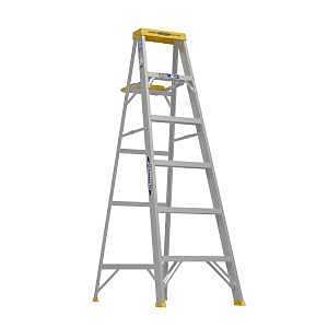 Werner 366 Step Ladder, 6 ft H, Type I Duty Rating, Aluminum, 250 lb, 5-Step, 10 ft Max Reach
