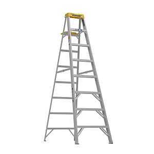 WERNER 378 Step Ladder, 8 ft Max Reach H, 7-Step, 300 lb, Type IA Duty Rating, 3 in D Step, Aluminum, Black