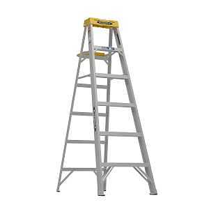 WERNER 376 Step Ladder, 6 ft Max Reach H, 5-Step, 300 lb, Type IA Duty Rating, 3 in D Step, Aluminum, Black