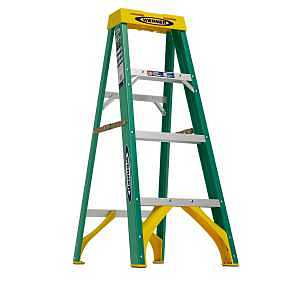 WERNER 5904 Step Ladder, 8 ft Max Reach H, 3-Step, 225 lb, Type II Duty Rating, 3 in D Step, Fiberglass, Yellow