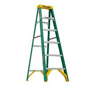 WERNER 5906 Step Ladder, 10 ft Max Reach H, 5-Step, 225 lb, Type II Duty Rating, 3 in D Step, Fiberglass, Green