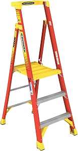 Werner PD6203 Ladder, 3 ft Max Standing H, 300 lb, Type IA Duty Rating, 3-Rung, 3 in D Step, Fiberglass, Yellow