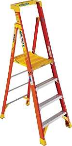 Werner PD6204 Ladder, 4 ft Max Standing H, 300 lb, Type IA Duty Rating, 4-Rung, 3 in D Step, Fiberglass, Yellow