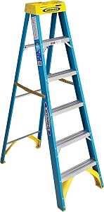 Werner 6006 Step Ladder, 6 ft H, Type I Duty Rating, Fiberglass, 250 lb, 5-Step, 10 ft Max Reach