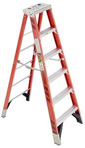 WERNER 7406 Step Ladder, 10 ft Max Reach H, 7-Step, 375 lb, Type IAA Duty Rating, 3 in D Step, Aluminum/Fiberglass