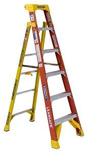 WERNER LEANSAFE L6200 Series L6206 Leaning Ladder, 10 ft Max Reach H, 6-Step, 300 lb, Type IA Duty Rating, 3 in D Step