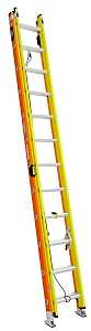 Werner GLIDESAFE T6200-2GS Series T6224-2GS Extension Ladder, 23 ft H Reach, 300 lb, 24-Step, Fiberglass, Orange/Yellow