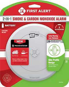 First Alert 1046793 Smoke and Carbon Monoxide Alarm with Slim Profile Design, 85 dBA, Photoelectric Sensor, White