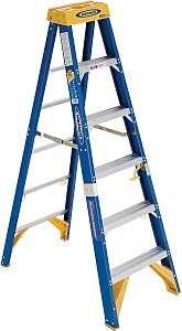 WERNER Old Blue OBEL06 Step Ladder, 10 ft Max Reach H, 5-Step, 375 lb, Type IAA Duty Rating, 3 in D Step, Fiberglass
