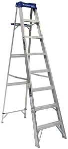 Step - Aluminum # 9427683 Louisville AS2108 Step Ladder, 8 ft H, Type I Duty Rating, Aluminum, 250 lb, 7-Step, 147 in Max Reach